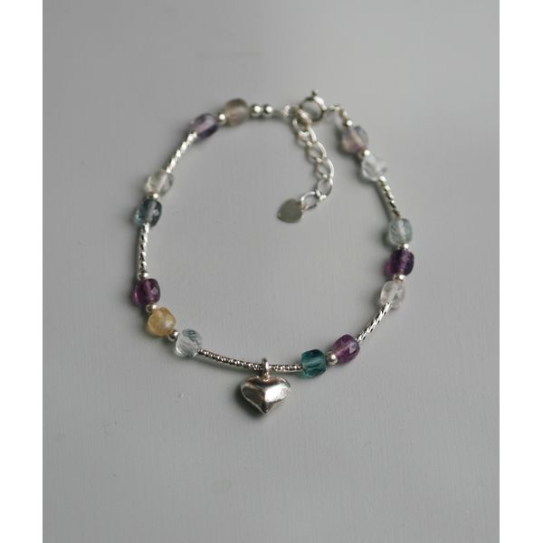 Silver 92.5 fluorite natural stone plump heart silver bracelet