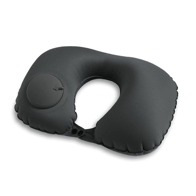 LIKENNY Neck Pillow, U-Shaped Pillow, Neck Pillow, Air Pillow, Manual Press Type, Inflatable, For Travel, Airplanes, Travel, Bus, Office, Travel Goods, Portable Pillow (Black)