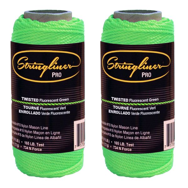 Stringliner 35015 Mason’s Line Replacement Rolls – 1/8 Lb. #18 Construction Replacement Roll Twisted FL Green 135'. (2 Pack)