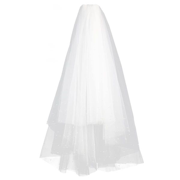 XiXiRan Bridal Veil, Brautschleier, 2 Schicht hochzeitsschleier Lang, Hochzeits Braut Schleier, Hochzeitsschleier mit Kamm,Brautschleier mit Perlen, Hochzeits Brautschleier, Schleier Braut Haarreif