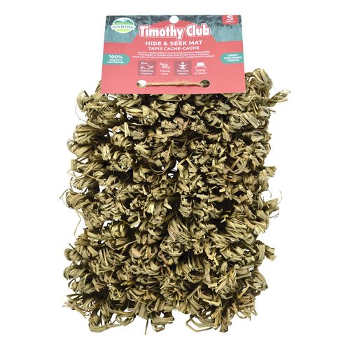Oxbow Animal Health Timothy Club Hide & Seek Mat, Small, Rabbit Toys, Guinea Pig Toys, Enrichment for Bunny, Guinea Pig, Hamster, Rabbit, Chinchilla, Made with Timothy Hay, Chinchilla Cage Accessories