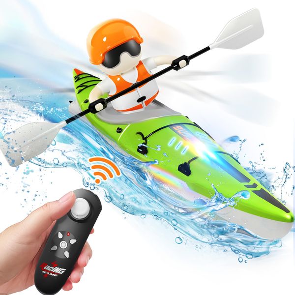 iPlay, iLearn Kids Remote Control Boat Toy, Toddler RC Kayak Paddle Boat Water Bath Toys, Cool Racing RC Boats W/Light for Outdoor Lake Pool, Stocking Stuffer Birthday Gifts 4-8 6-12 Year Old Boy Girl