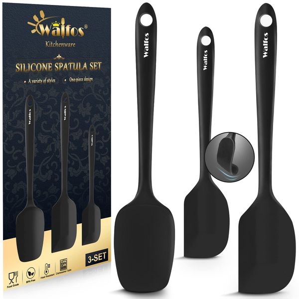 Walfos Silicone Spatula Set 3-Piece, 600ºF Heat Resistant Kitchen Silicone Scraper Spatulas, Strong Steel Core and One-Piece Design, Prefect for Cooking Mixing & Baking - BPA Free & Dishwasher Safe