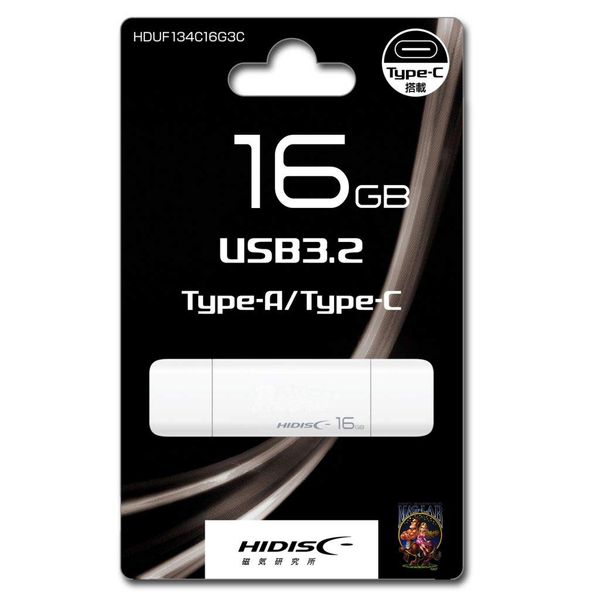 HIDISC HDUF134C16G3C USB Memory, 16GB Capacity, USB3.2, Gen2, Type-C Type-A Connector