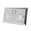 Slimline Polished Chrome 2 Gang Socket White Insert Metal Rocker Switches - 13 Amp Double Plug Socket