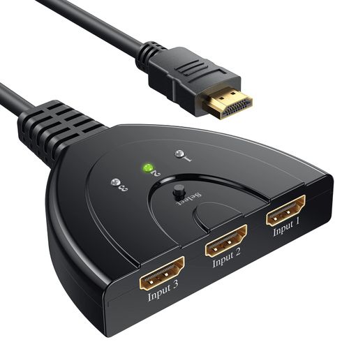 HDMI Switch GANA, 1080P Manual HDMI Switcher, 3 to 1 HDMI Splitter, Gold Plated, 3 Port HDMI Switch, Supports HD, 1080P/3D, for HDTV/Blu-Ray/DVD