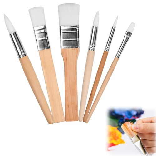 Wooden Paint Brush Set, 6 Pieces Paintbrushes for Acrylic Painting Painting Brushes Kit, Professional Artist Paint Brushes for Oil Watercolor Canvas Rock Body Face Nail Art, DIY Arts Crafts Supplies