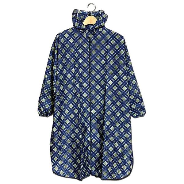 Ever Soul Rain Poncho, Raincoat, Rainwear, Made in Japan, Comes with Brim, Bicycle, Rain Gear, Commuting to Work or School, Check, Farming, Gardening, Garden Work, Water Repellent, Waterproof, navy