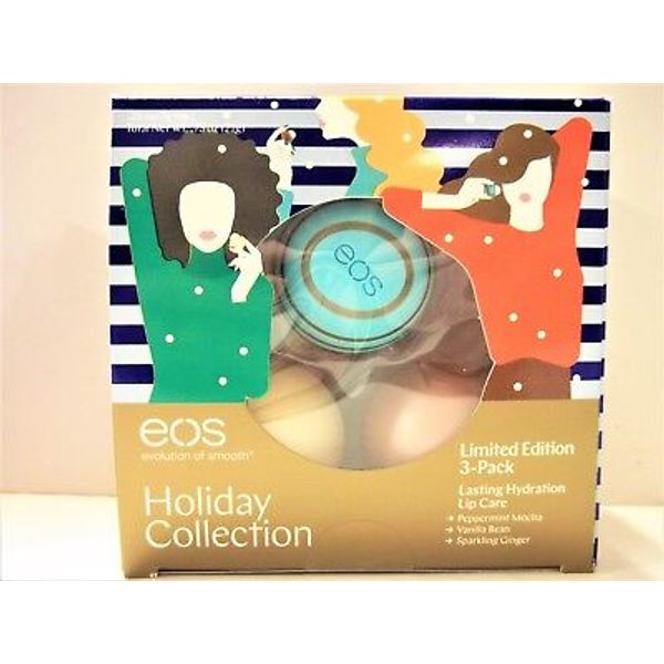EOS Lip Balm HOLIDAY COLLECTION, Vanilla, Peppermint Mocha, Ginger, NEW x 3