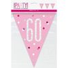 Unique 83455 Pink Plastic Pennant Banner-9' Silver | 1 Pc, Age 60