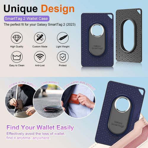 BIQIRE for Galaxy SmartTag2 Wallet Holder Card Insert [2 Pack], Ultra Thin Card Case for SmartTag2, Soft TPU Smart Tag2 Card Holder for Wallet, Handbag, Backpack| Stays Hidden (Black+Blue)