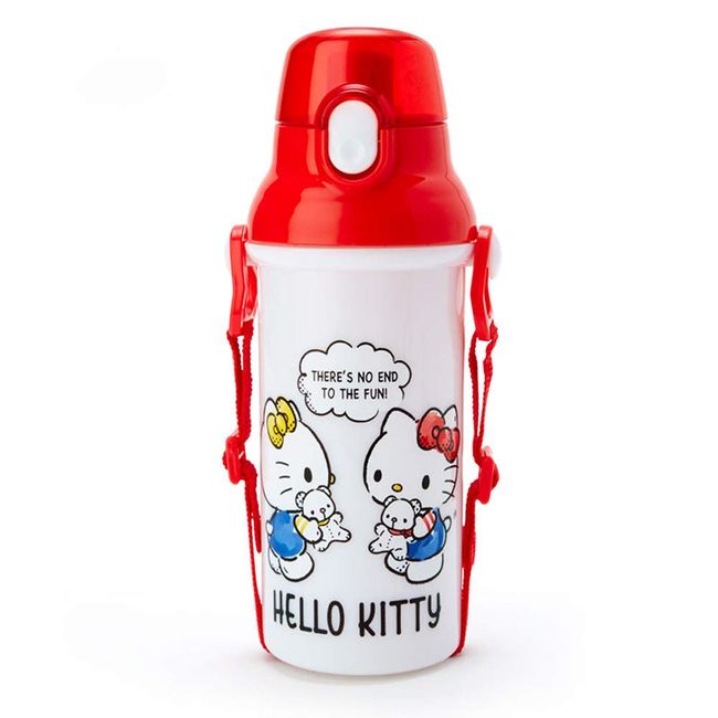 Sanrio 229601 Children's Water Bottle, 16.9 fl oz (480 ml), Direct Drinking, One-Touch, Made in Japan, Antibacterial Plastic Bottle, Hello Kitty, For Cold Water, Shoulder Strap, Name Sticker,