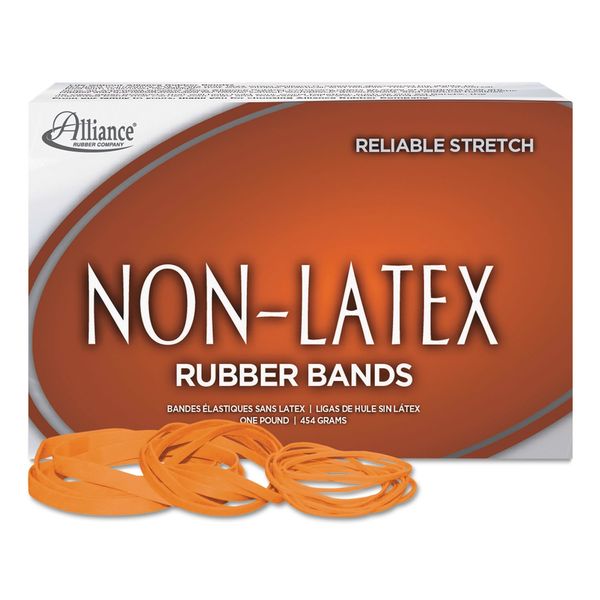 Alliance Rubber 37646#64 Non-Latex Rubber Bands, 1 lb Box Contains Approx. 380 Bands (3 1/2" x 1/4", Orange)