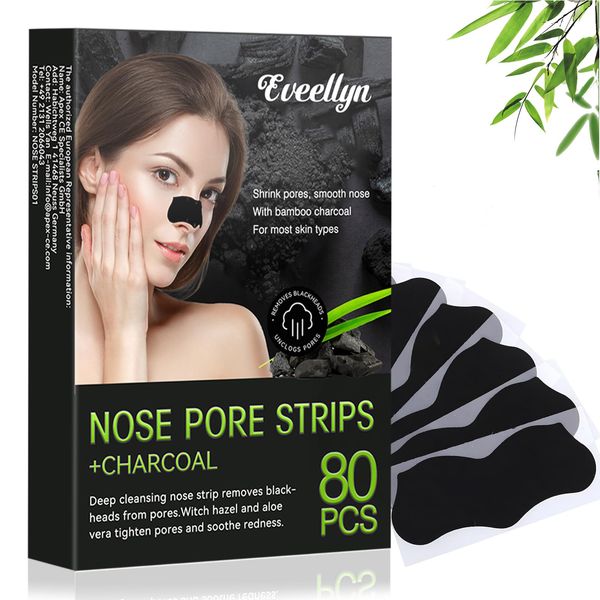 Eveellyn Blackhead Remover Strips, 80 Pcs pore strips, Pore Strips for Blackheads, Charcoal Deep Cleansing Blackhead Remover Strips for Women Men