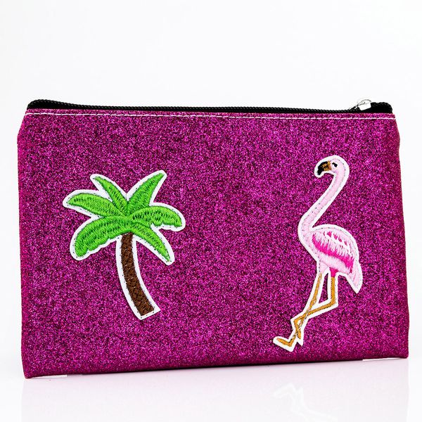 Small Glitter Tropical Cosmetic Bag with Patches