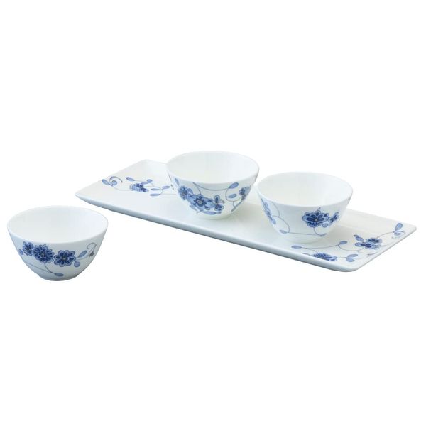 Narumi 97154-23355 Dinnerware Set, Milan Blue, Plum Blossoms, Chintz, Wedding Gift, 4-Piece Set, Gift Box Included