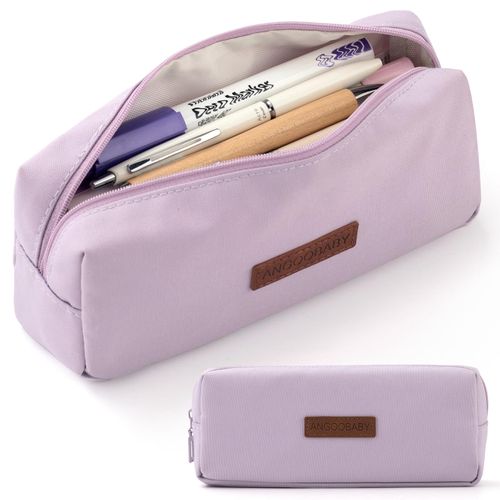ANGOOBABY Small Pencil Case Student Pencil Pouch Coin Pouch Cosmetic Bag Office Stationery Organizer for Teen School-Purple
