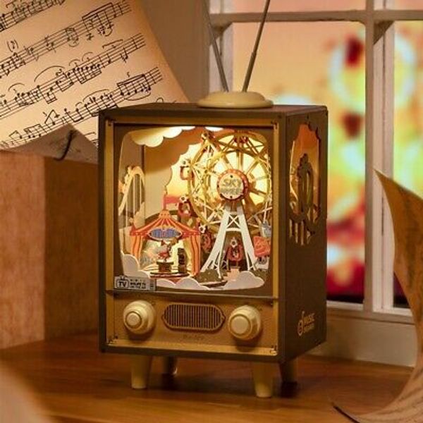 Rolife DIY Wooden Sunset Carnival Music Box Puzzle Dollhouse LED Building Toys