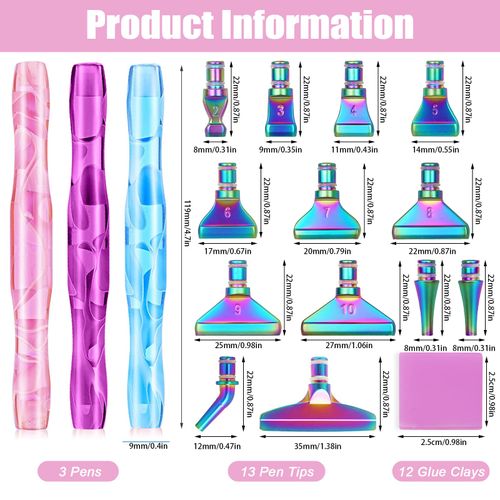 ZYNERY 40 PCS Diamond Painting Pens Kit, 13 PCS Stainless Steel Tips for Diamond Painting Accessories with 12 Clay, Diamond Art Pens 5D Diamond Painting Tools for DIY Craft (Gradient Color)