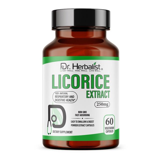 Dr. Herbalist Licorice Extract 250mg 60 Capsules | Fasting Absorbing | Vegan