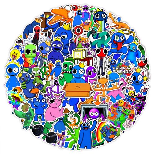Rainbow Friends Stickers Pack of 50 Cartoon Vinyl Waterproof Game Stickers for Laptop Skateboard Bicycle Computer Snowboard Luggage Car, Cute Cartoon Roblox Stickers for Teens Children Adults