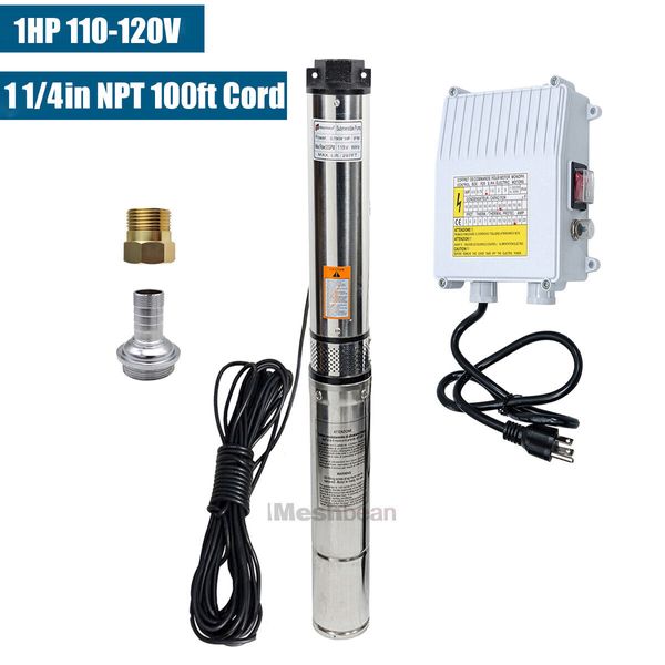 4" Deep Well Submersible Pump 1HP 110V 35GPM 207ft Max 100ft Cord w/Control box