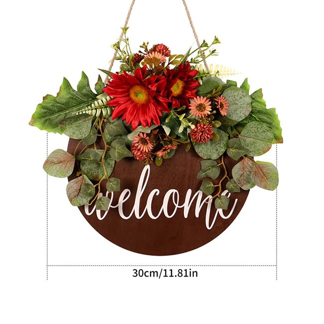 HooAMI Wreath, 11.8 inches (30 cm), Entrance Wreath, Welcome Door Charm, Wooden Garland, Autumn, Sunflower, Artificial Flower, Wedding, Door Charm, Store, Entryway, Wall Hanging, Garden Decoration, Flower Gift, Decorative, Natural, Room Decoration, Photog