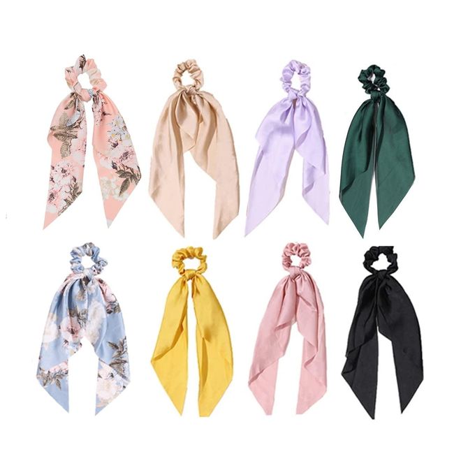 Satin Hair Scrunchies Elastic Knotted Bow Ponytails Soft Hair Holders Silk  Hair Bands Hair Ties Cute Hair Scarf Ribbon for Girls and Women, 2pcs  (Pink) 