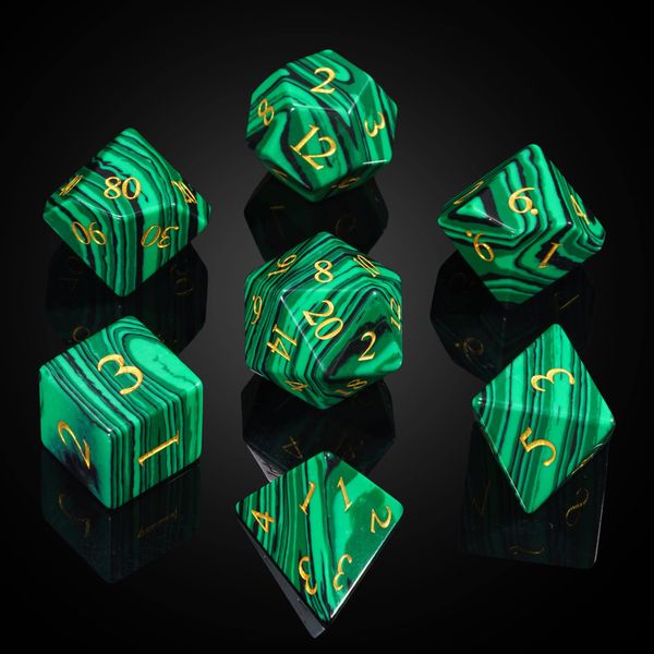 UDIXI Malachite Stone Dice Set D&D 7PCS Gemstone Dice Polyhedral DND Dice with Gift Case for Dungeons and Dragons Role Playing Games MTG Tabletop Games