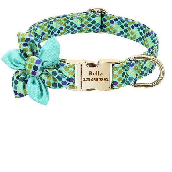 Customizable Floral Print Pet Collar With Engraved Id Tag - Personalized Dog And Cat Accessories - T / M