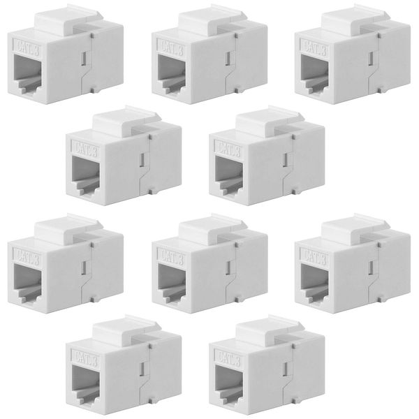 10 Pieces CAT3 Telephone RJ11 6P4C Jack Phone Line Connector Coupler Phone Female to Female Telephone Jack Coupler (White)