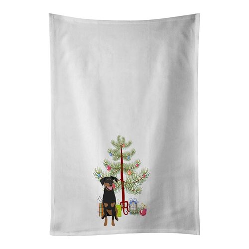 Caroline's Treasures WDK2997WTKT Doberman Pinscher Black and Rust Natural Ears #1 Christmas White Kitchen Towel Set of 2 Dish Towels Decorative Bathroom Hand towel for Hand, Face, Hair, Yoga, Tea, Dis