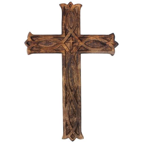 KSJONE Antique Design Rustic and Vintage Look Wooden Wall Hanging Cross Decorative Religious Altar Spiritual Art Sculpture Home Living Room Decor Accessory for Christmas and Other Occasions