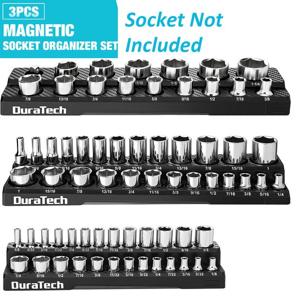 DURATECH Magnetic Socket Organizer Set 1/4", 3/8", 1/2" Drive SAE Socket Holders