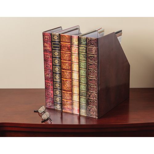 Bits and Pieces - Heavy-Duty File Organizer and Magazine Holder – Set of 3 – Decorative Classic Books Themed Magazine Rack - 3" x 11" x 12