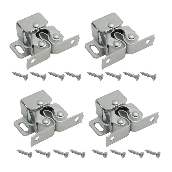 Door Catches Latches, Harmac House® 4 Pack Double Roller Strong Hold Cupboard Cabinet Door Catches, Double Roller Catches Cabinet Catches Door Latches (Bronze) (Silver)