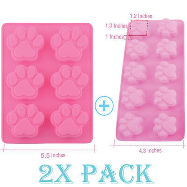 Silicone Mold Pet Paw Dog treat candy Ice cube Tray Chocolate Soap Set of TWO