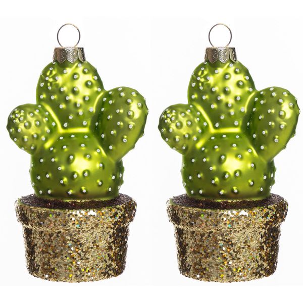 2pcs Blown Glass Cactus Ornaments for Christmas Tree