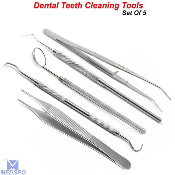 Dentist Dental Examination Teeth Cleaning Kit Probe Scaler Dressing Forceps Set