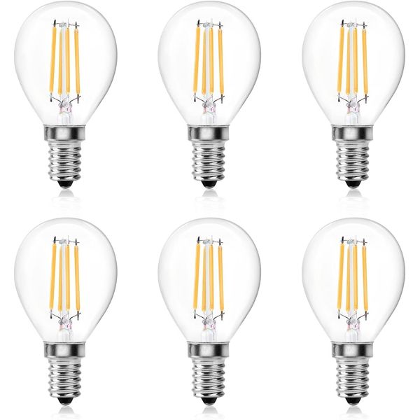 DoRight E14 LED Golf Ball Bulb Dimmable, 4W G45 SES Small Edison Screw Retro Filament Bulb Mini Globe Light Warm White 2700K 40W Incandescent Equivalent for Pendants, Table Lamp, Ceiling Fans (6-Pack)