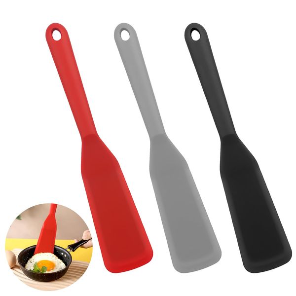 3 Pack Silicone Spatula Set,Spatulas for Cooking,Multi-Purpose Non-Stick Heat-Resistant, Flexible Cooking Utensils, BPA-Free,Kitchen Spatulas for Baking Flipping and Mixing(Red+Black+Grey)