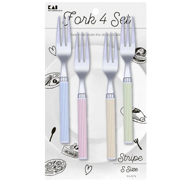 KAI FA5174 KAI Fork, S, 4-Piece Set, Striped Pattern, Made in Japan