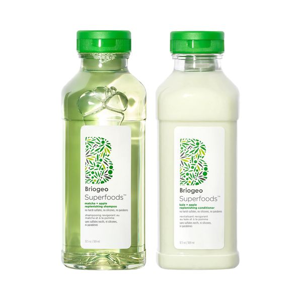 Briogeo Superfoods Apple Matcha Kale Replenishing Shampoo and Conditioner Set, Replenish Dull, Dry Hair and Supports Healthy Hair and Scalp, Vegan, Phalate & Paraben-Free