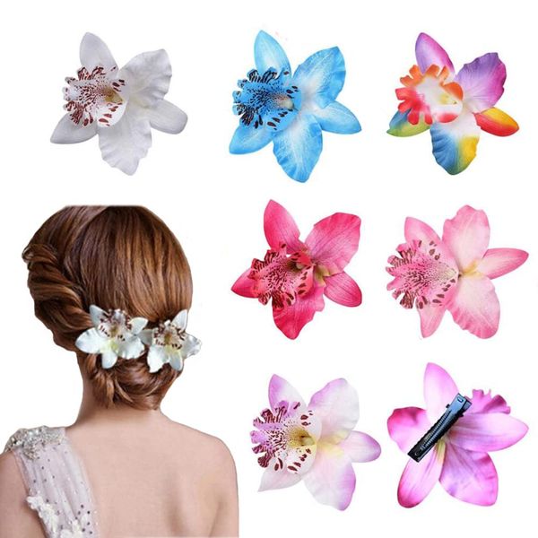 12 Stück Bohemia Orchidee Blume Alligator Clips Hawaii Strand Blume Haarnadeln Haarspange Tropisches Kostüm Accessoire für Frauen Mädchen (zufällige Farbe)