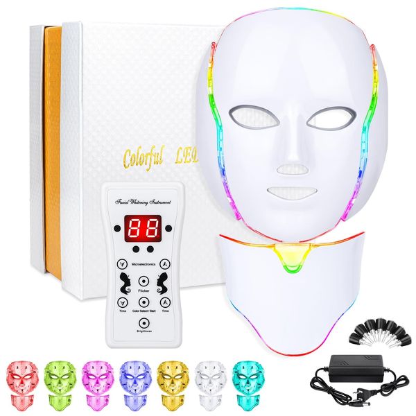 18FTRabbit LED Face Màsk (model FM-01), 7 Color LED Face Màsk Light Theràpy, Skin Care Màsk for Face and Neck both beauty salons and home