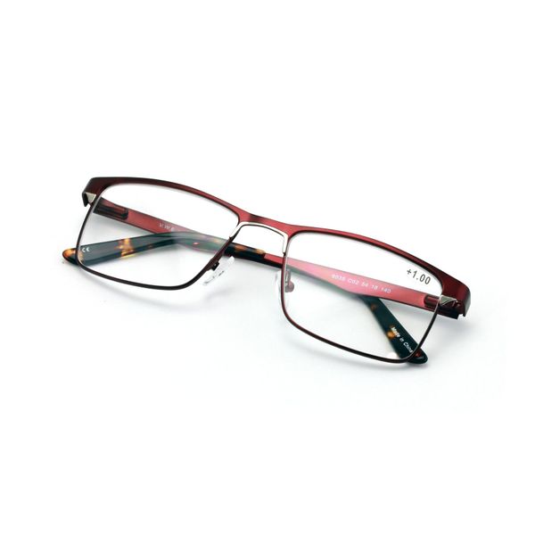 V.W.E. Men Premium Rectangle Stainless Steel Reading Glasses - Large Metal Reader (Maroon, 1.50)