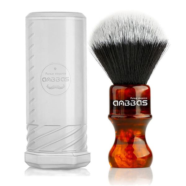 Synthetic Badger Shaving Brush with Resin Handle Nylon Bristles Hair Anbbas Lathering Foam Brush for Men Travel Professional Wet Shaving(Amber,Knot: 24 mm)