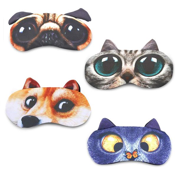 Cute Sleep Eye Mask - 4pc Soft Animal Cartoon Sleep Blindfolds with Adjustable Elastic Strap,Breathable Eyeshades for Women Men Adult Kids Travel Rest Sleep