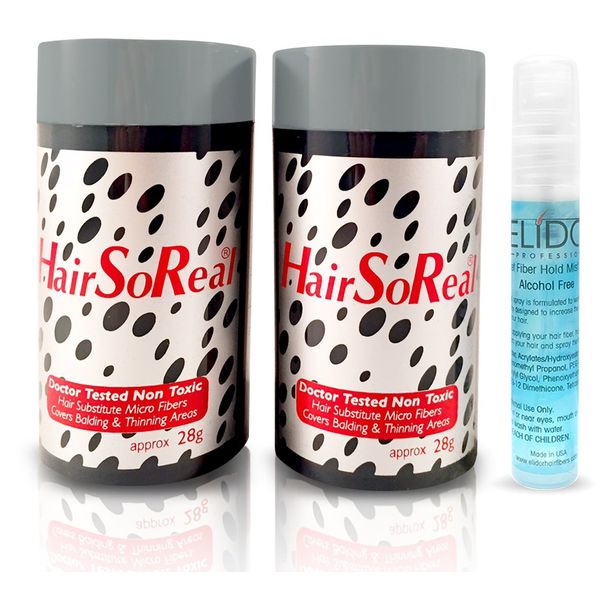 2 x HSR, Hair So Real, Hair Loss Concealer Fiber (Light Brown) with Free Elidor Pocket Fiberhold Spray