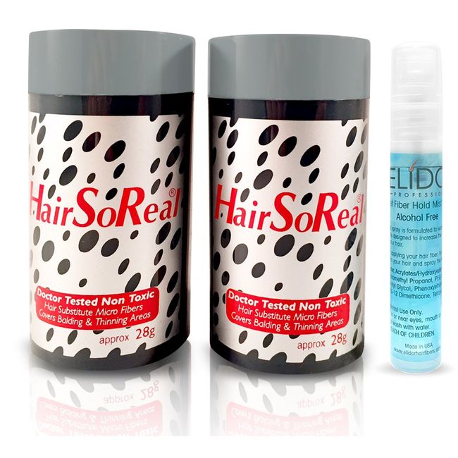 2 x HSR, Hair So Real, Hair Loss Concealer Fiber (Light Brown) with Free Elidor Pocket Fiberhold Spray